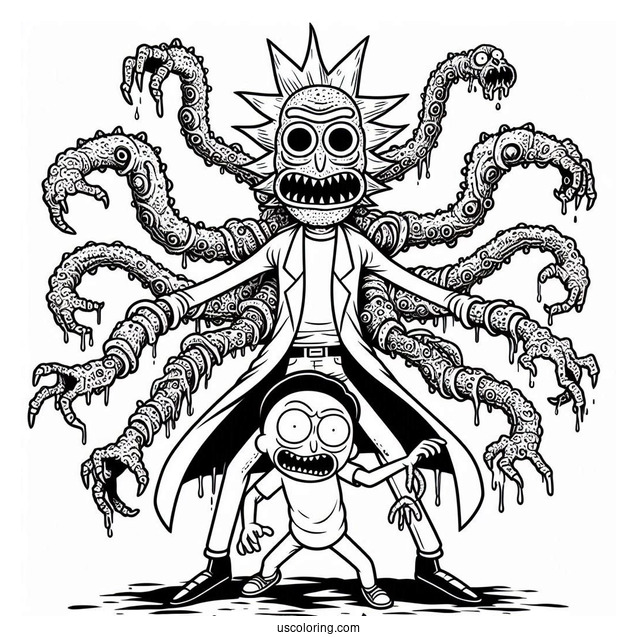 Rick and Morty Coloring Page Parody Monster Scary Terry
