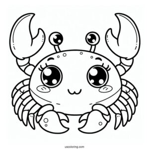 Cute Cartoon Crab Coloring Page Under The Sea For Kids