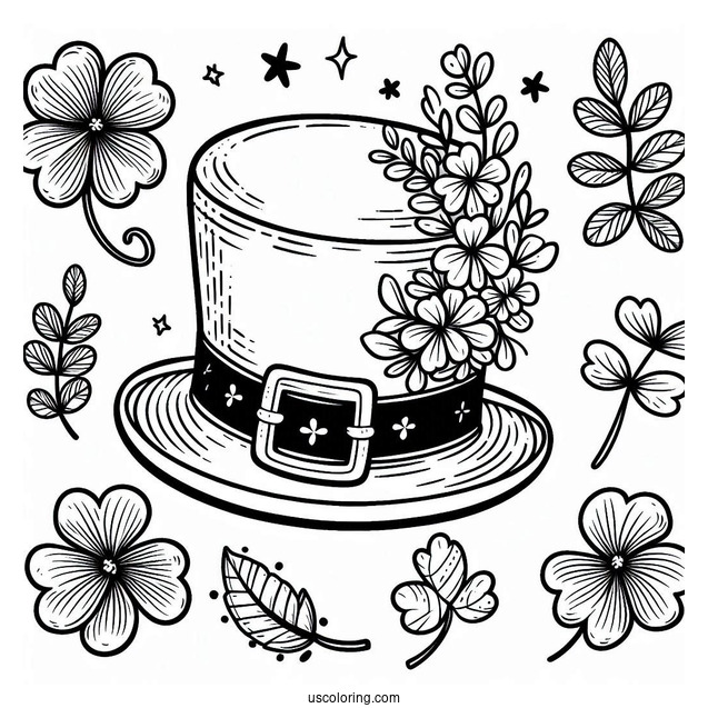 Leprechaun Hat With Shamrocks To Color