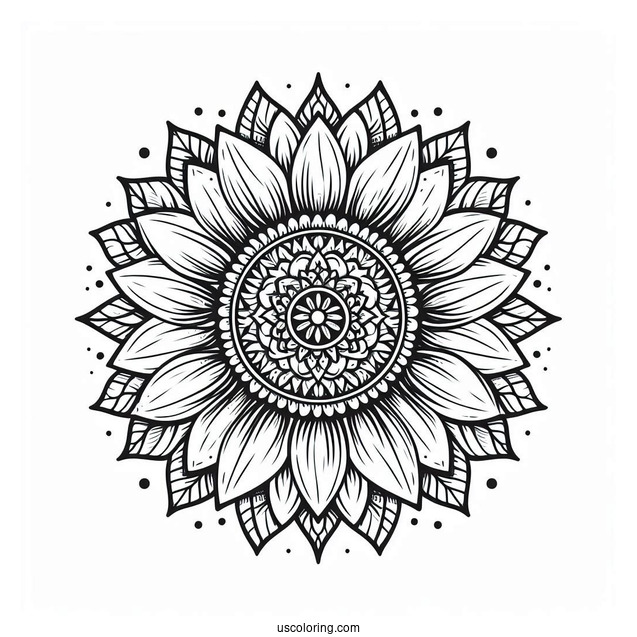Detailed Sunflower Mandala Coloring Page