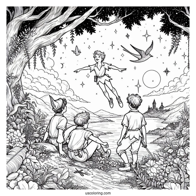 Detailed Coloring Page Of Lost Boys In Neverland