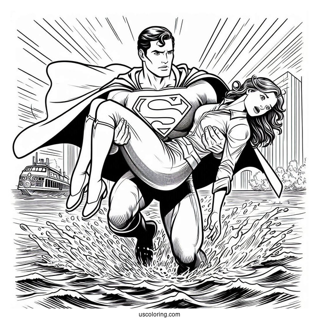 Superman Rescuing Lois Lane Coloring Picture