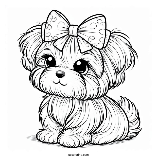 Kawaii Yorkshire Terrier With Ribbon To Color