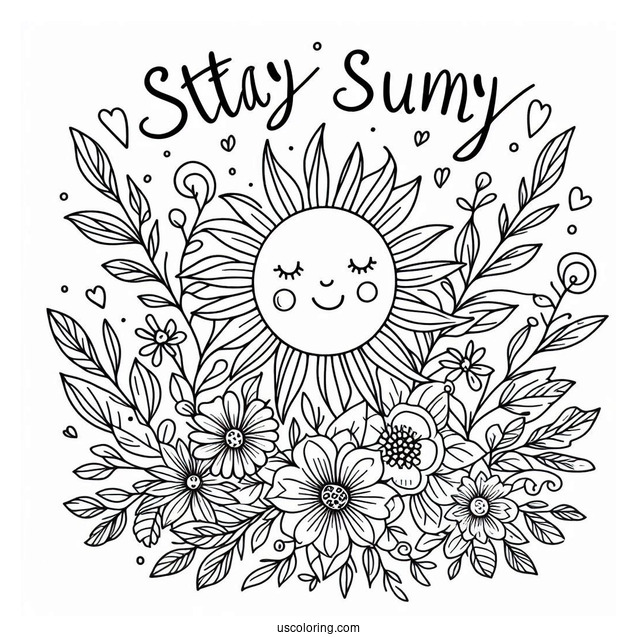 Stay Sunny With Sun And Flowers Summer Coloring Page For Kids