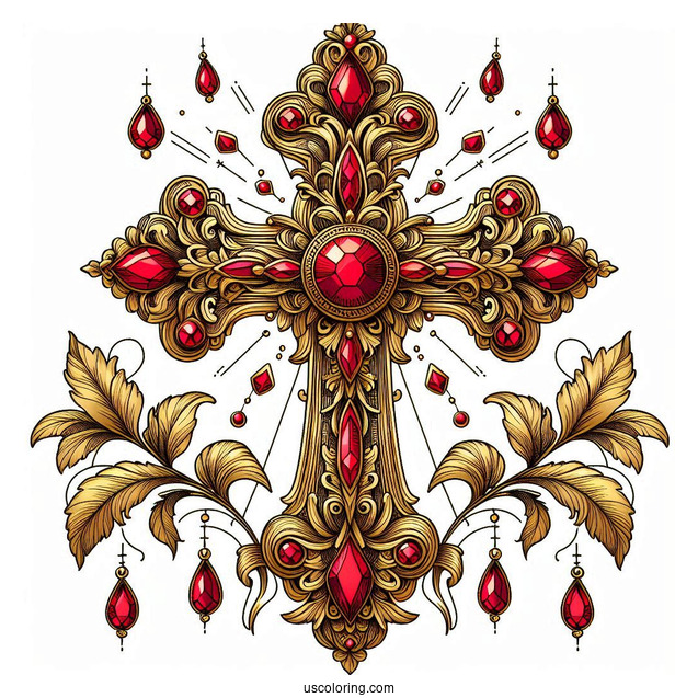 Golden Cross With Rubies Coloring
