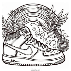Nike Coloring Page Of Air Shoes With Hippie Wings And Rainbow