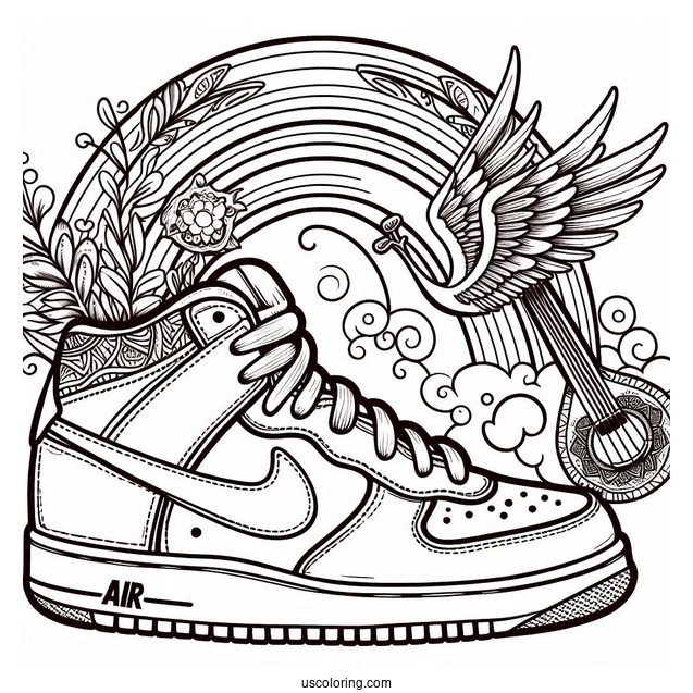 Nike Coloring Page Of Air Shoes With Hippie Wings And Rainbow