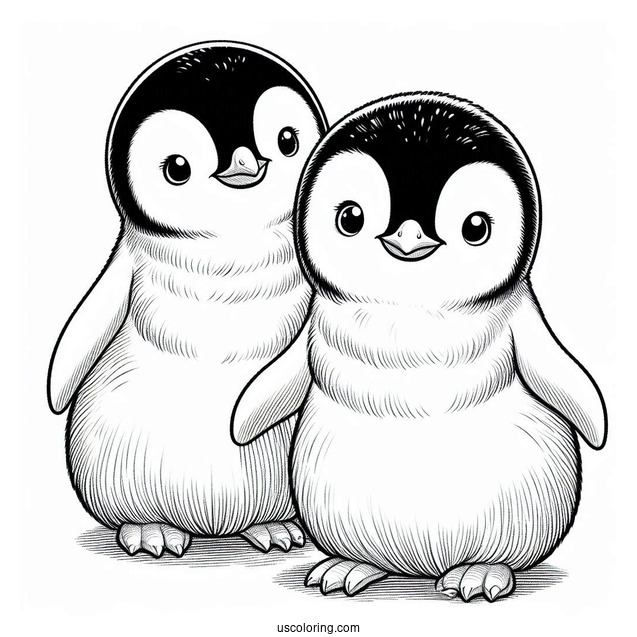 Two Baby Emperor Penguins Coloring Sheet