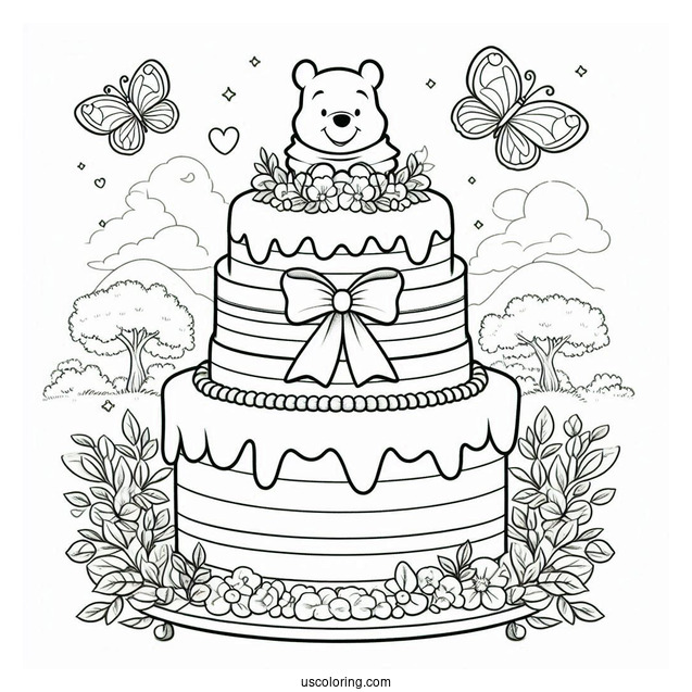 Winnie The Pooh Tiered Cake Coloring Page