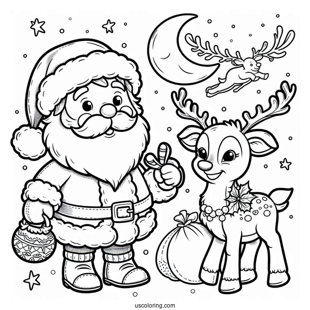 Coloring Sheet Of Santa And Rudolph