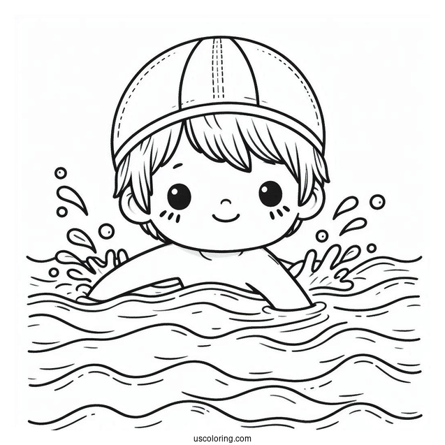 Little Boy Swimming Coloring Page In A Pool For Kids