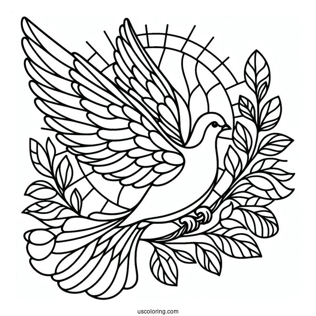Dove Carrying A Leaf Stained Glass Coloring Page