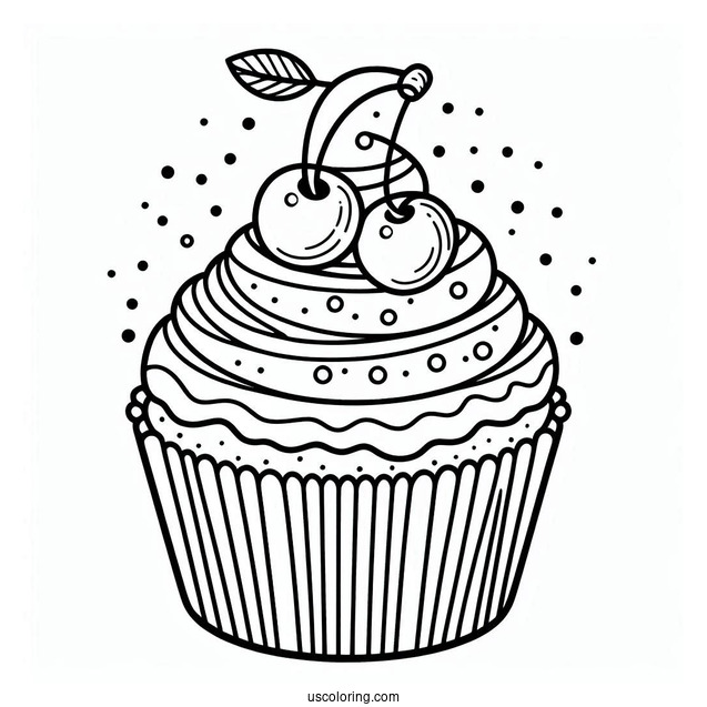 Cupcake With Cherries And Sprinkles To Color