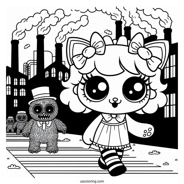 Poppy Playtime Coloring Page Of Scary Wuggles Walking In The Factory For Kids