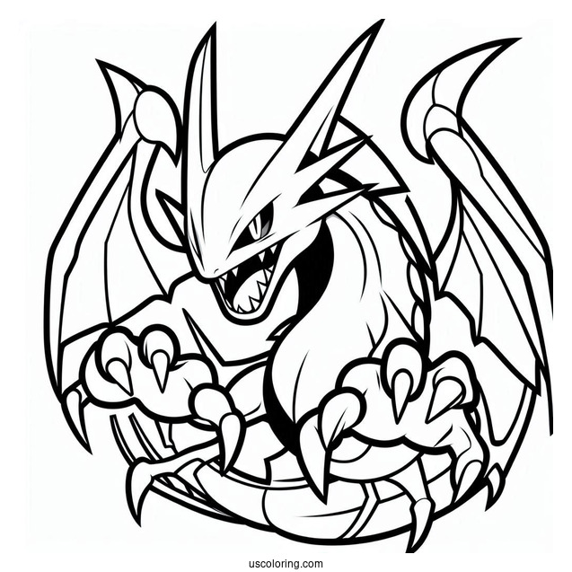 Easy Rayquaza Coloring Page With Sharp Teeth For Kids
