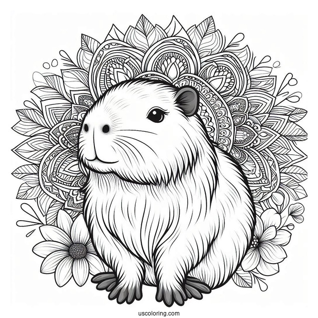 Fluffy Capybara Coloring Page Inside Flower Mandala