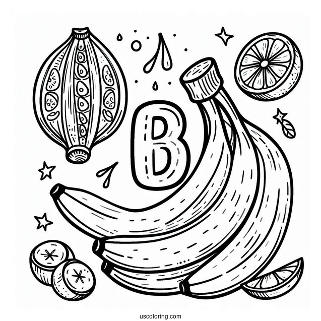 B For Banana Coloring Page For Preschoolers