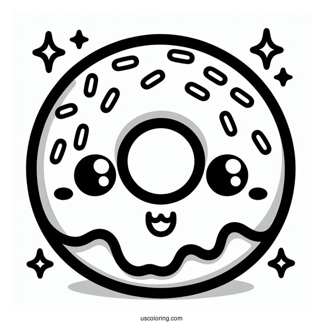 Cute Kawaii Smiling Donut Coloring Page