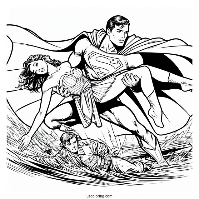 Superman Rescuing Lois Lane Coloring Picture