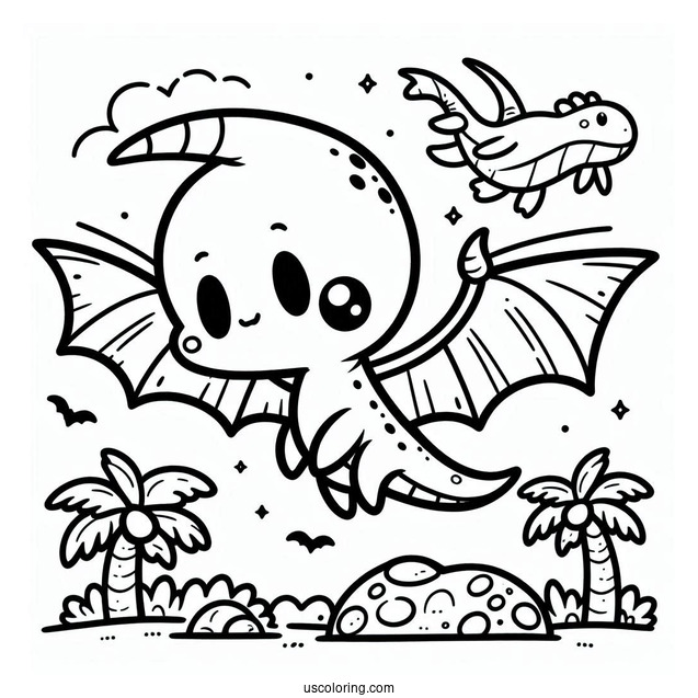 Kawaii Pterodactyl Coloring Page For Kids