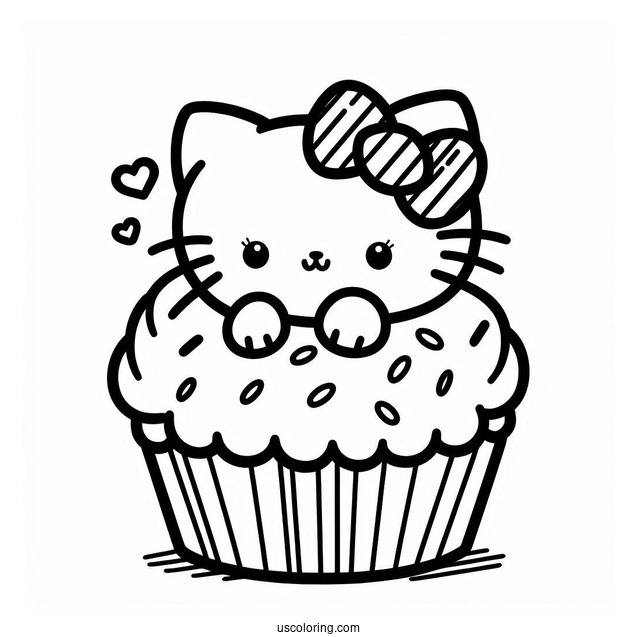 Hello Kitting Cupcake Coloring Page