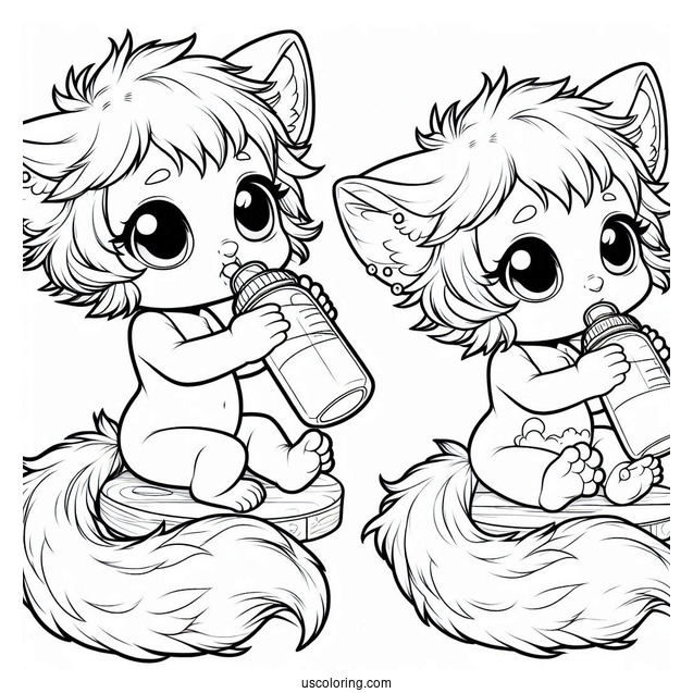 Baby Tails Coloring Page Drinking Milk