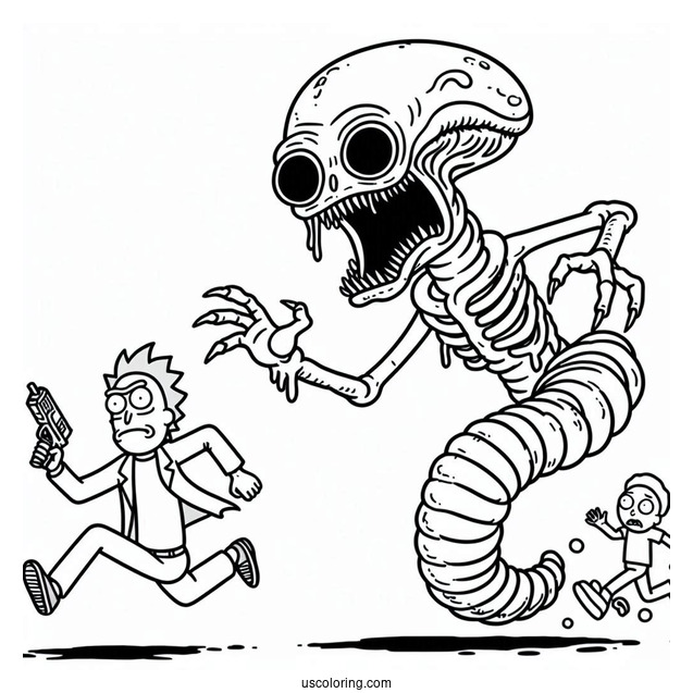 Rick And Morty Running From Alien Worm