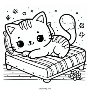 Cat Lying On Bed Coloring Sheet