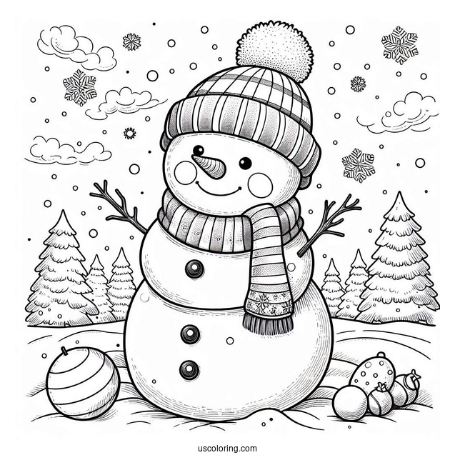 Realistic Looking Snowman To Color For Preschoolers