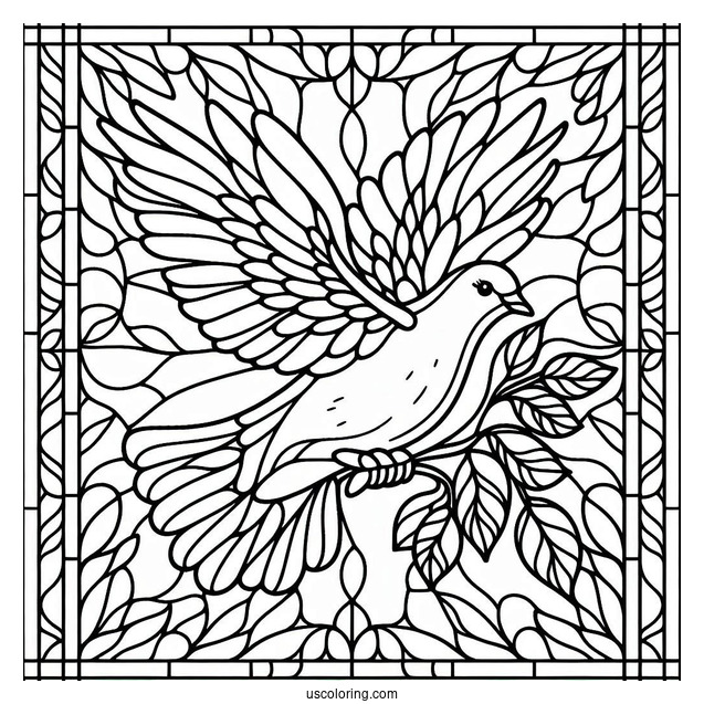 Dove Carrying A Leaf Stained Glass Coloring Page