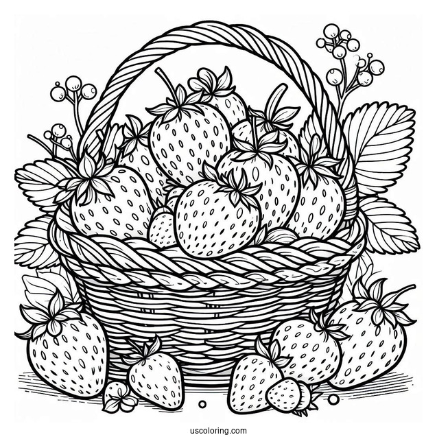 Basket Full Of Strawberries Coloring Page