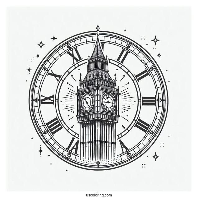 Big Ben Clock With Roman Numerals Coloring Page