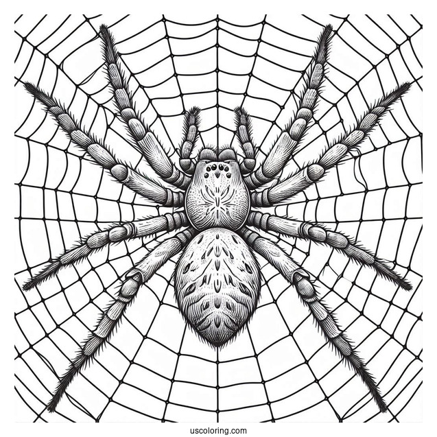 Huntsman Spider On Web Coloring Page
