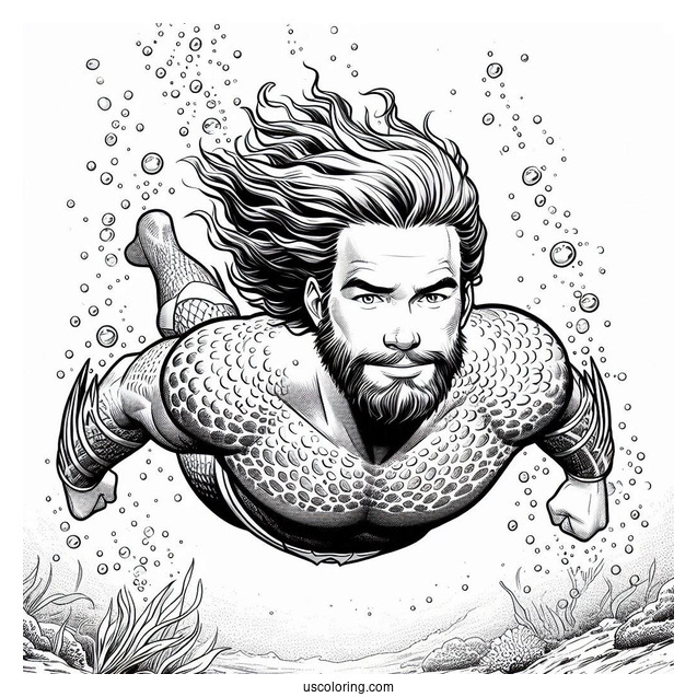 Aquaman Coloring Page Arthur Curry Swimming Underwater