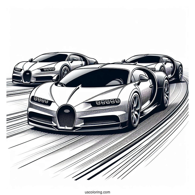 Three Bugatti Coloring Page Chiron On The Road