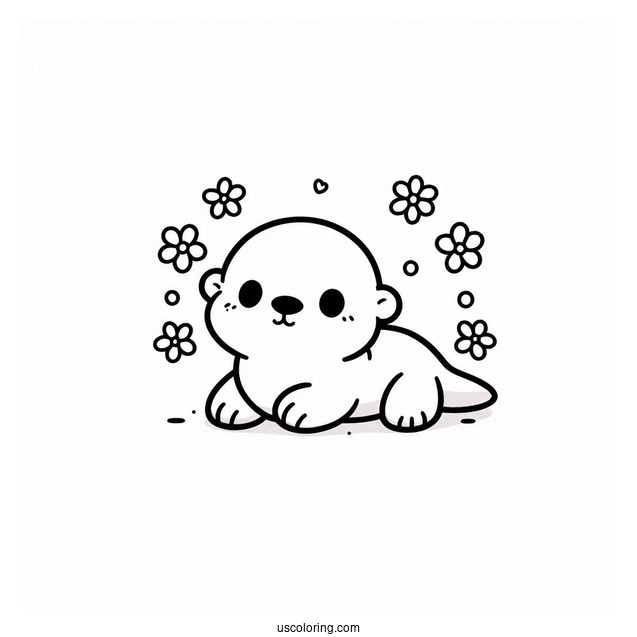 Simple Baby Otter Coloring Page For Preschoolers
