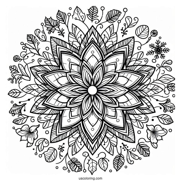 Flower Christmas Mandala Coloring Page