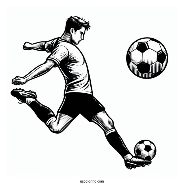 Soccer Player Kicking For Goal To Color