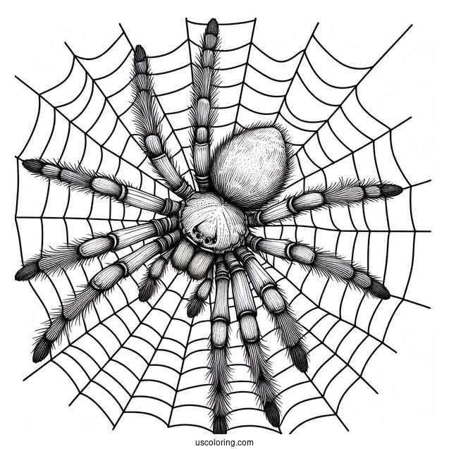Huntsman Spider On Web Coloring Page