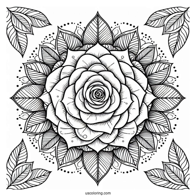 Detailed Rose Mandala For Relaxation