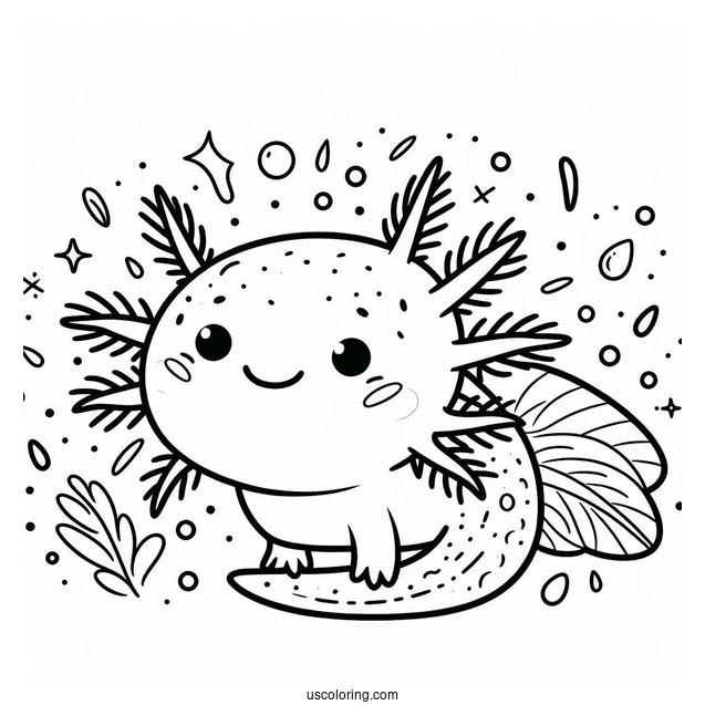 Easy Cartoon Axolotl Coloring Page For Preschoolers