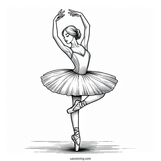 Ballerina Standing On Toes With Arms Above Head