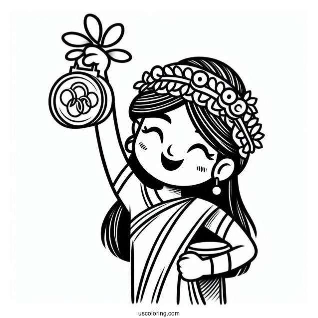Easy Olympics Coloring Page Of Medal For Kids