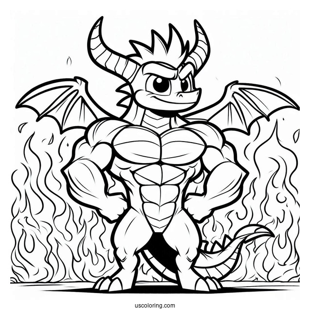 Muscular Sypro Coloring Page Standing In Front Of Flames