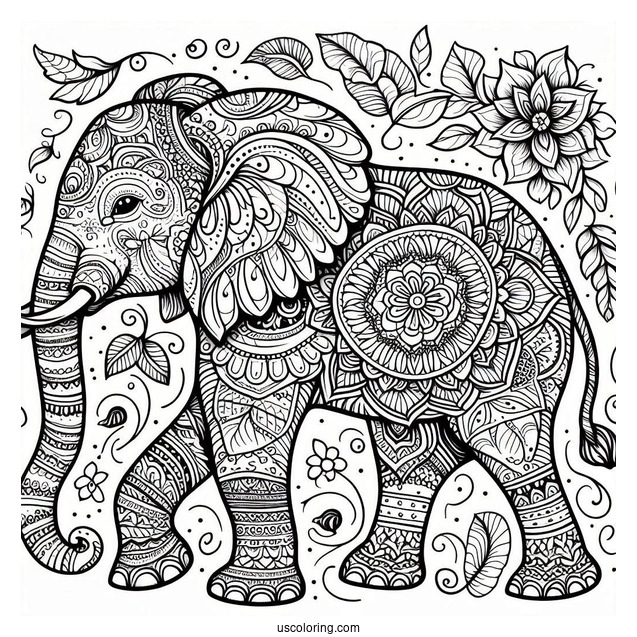 Detailed Mandala Elephant Coloring For Adults