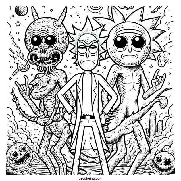 Rick, Morty, And Mr. Meeseeks Coloring Sheet