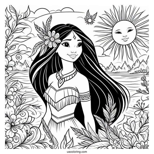 Detailed Coloring Page Pocahontas