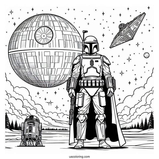 Boba Fett Standing In Front Of Death Star
