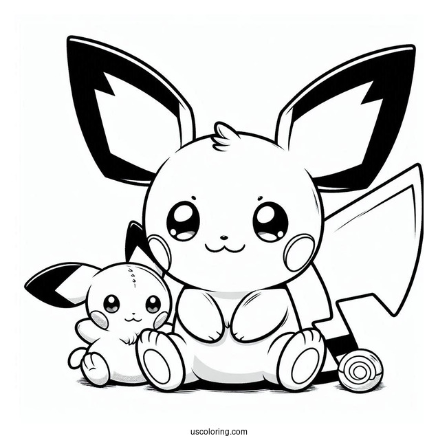 Pichu Coloring Page Sitting With Stuffed Toy Raichu