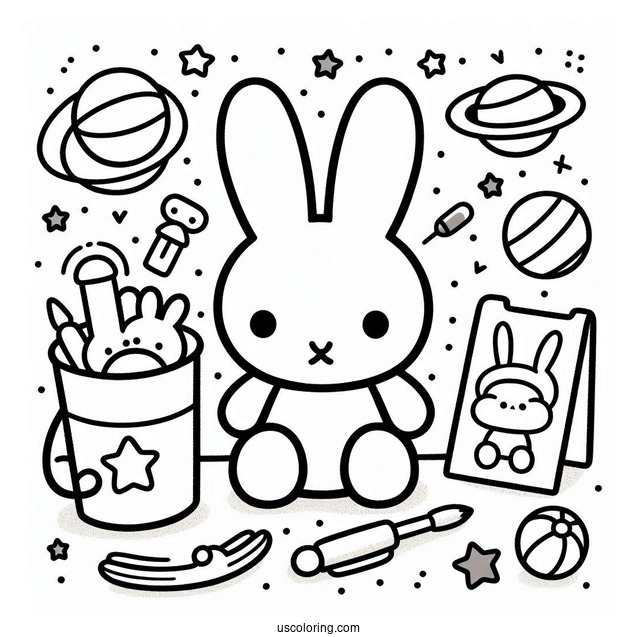 Simple Miffy Coloring Page With Toys For Preschoolers